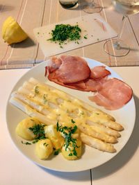 High angle view of serving food in plate