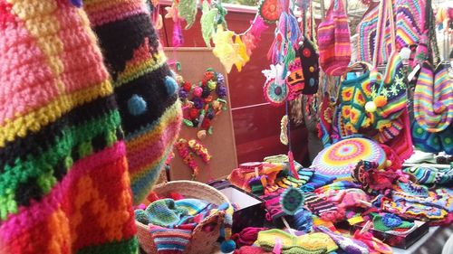 Close-up of multi colored for sale at market stall