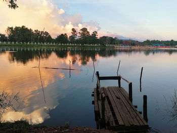 Scenic view of lake against sky during sunset