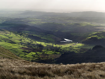 Aerial view of landscape in the lake district, uk