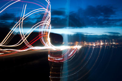 Illuminated light trails at night