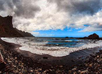 Scenic view of beach and sea against sky