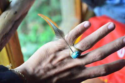 Close-up of woman holding hands