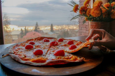 Close-up of pizza on table