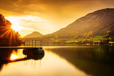 Scenic view of lake against sky during sunset