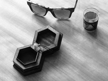 High angle view of sunglasses on table