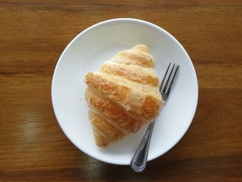 High angle view of breakfast in plate on table