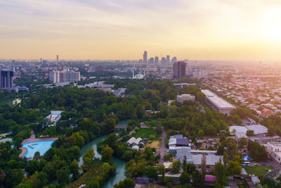 High angle view of townscape against sky