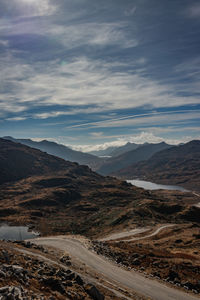 Himalayan breathtaking landscape with bright blue sky and twisty adventurous valley road