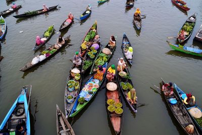 High angle view of boats in lake