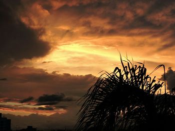 Low angle view of cloudy sky at sunset