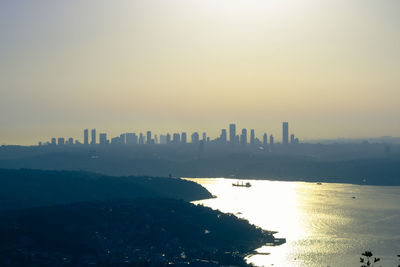 Cityscape of istanbul and istanbul strait at sunset