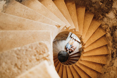 High angle view of spiral staircase