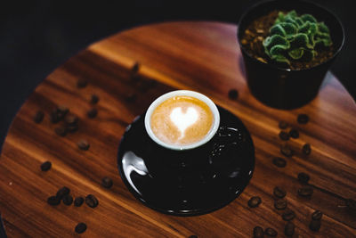 High angle view of coffee on table