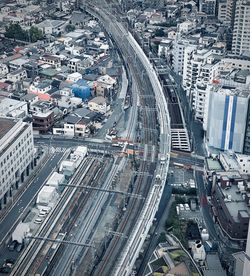 High angle view of city street of tokyo