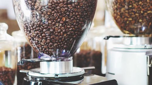 Close-up of coffee beans in container