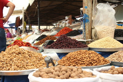 Close-up of dried fruits for sale at market stall