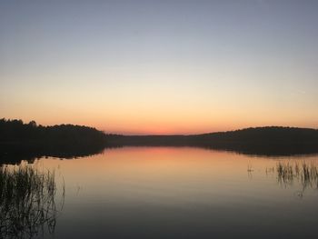 Scenic view of lake against sky during sunset