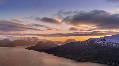 Sunset over romsdalsfjorden with rampestreken