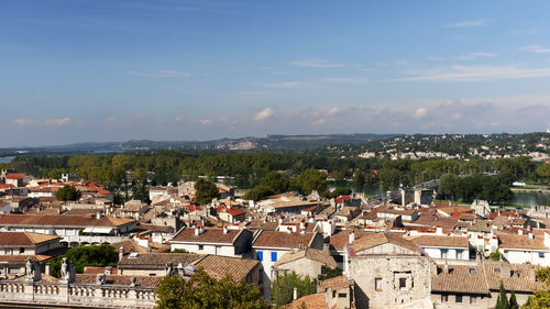 High angle view of townscape against sky