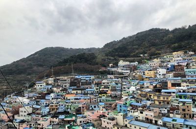 High angle view of townscape against sky