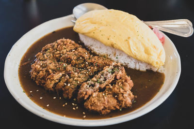 High angle view of food in plate