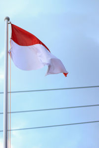 Low angle view of flag against clear sky