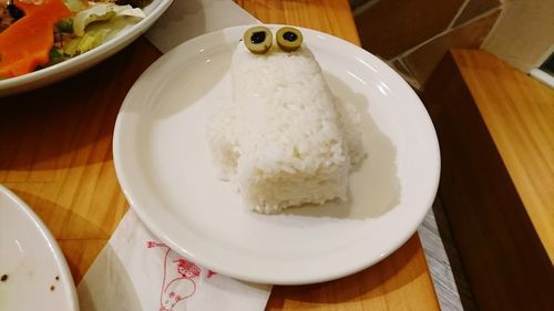 High angle view of food in plate on table