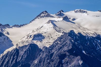 Scenic view of snowcapped mountains against clear sky