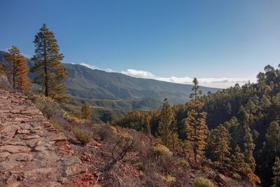 Scenic view of mountains against sky during autumn