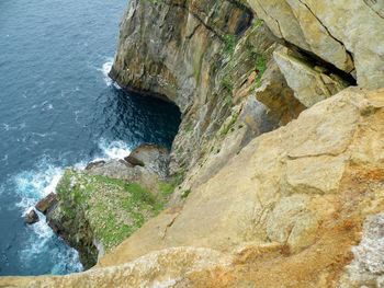 High angle view of cliff at sea shore
