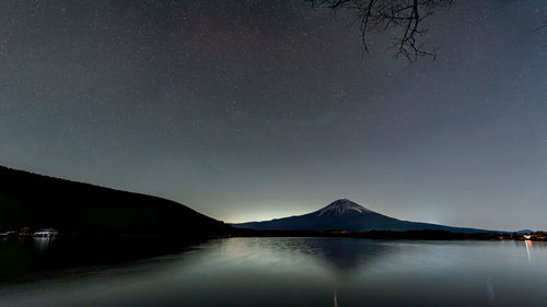 Scenic view of lake against sky at night