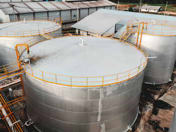 High angle view of factory. top oil tank industry