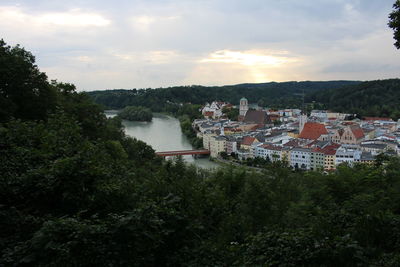 High angle view of townscape against sky