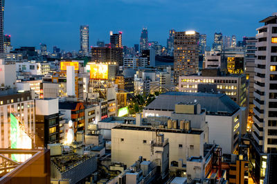 High angle view of buildings in city