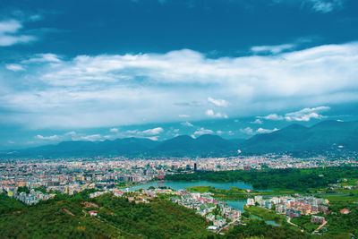 High angle view of townscape against sky