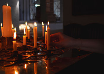 Close-up of illuminated candles