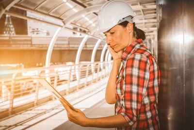 Side view of man working