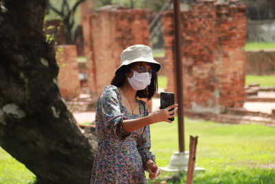 Face of a woman wearing a mask