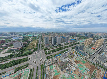 High angle view of townscape against sky