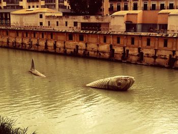 View of built structure in water