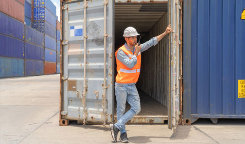 Full length of man working at construction site