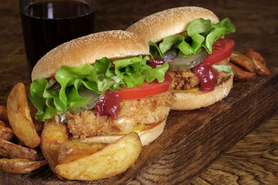 High angle view of burger on table