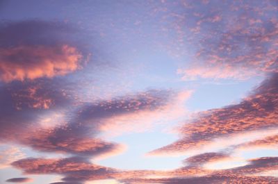 Low angle view of cloudy sky at sunset