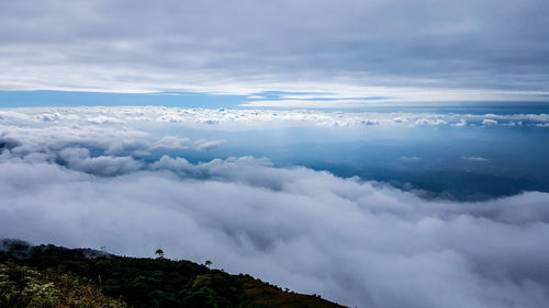 Scenic view of clouds over mountains against sky