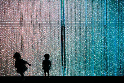 Silhouette people standing on rainy day at night