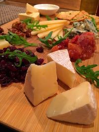 Close-up of served food on table