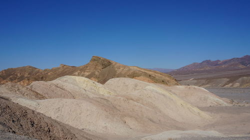 Scenic view of desert against clear blue sky