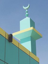 Low angle view of building against clear blue sky