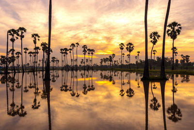 Scenic view of lake against sky during sunset